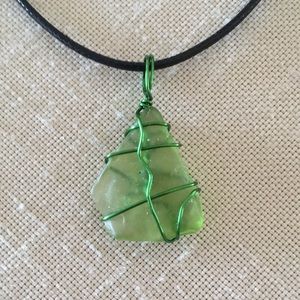 Genuine Sea Glass Green Hand Crafted Pendant Necklace Wire Wrapped